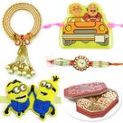 Minion Motu Patlu 2 Kids and Pearl Pair Rakhi with 6 type Dryfruits
