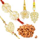 Fabulous Golden Touch 2 Pair Rakhi Set with Roasted Cashew