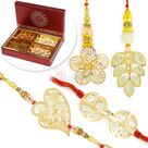 Two Pair Rakhi Set for Bhaiya Bhabhi with 4 type Dryfruit Nuts Box