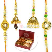 Antique Look 2 Pair Rakhi Set with 4 Type Dryfruit Box