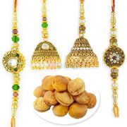 Awesome Antique 2 Pair Rakhi Set with Apricot Dryfruit
