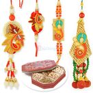 Awesome Zari Worked 2 Pair Rakhi Set with 6 Type Dryfruits Box