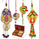 Beautiful Zari 2 Pair Rakhi Set with 4 Type Dryfruits Box