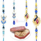 Awesome Peacock Jewel 2 Pair Rakhi Set with 6 Type Dryfruits