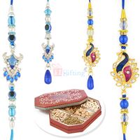 Awesome Peacock Jewel 2 Pair Rakhi Set with 6 Type Dryfruits