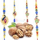 Peacock Kundan Meena 2 Pair Rakhi Set with Walnuts Dryfruits
