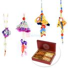 Traditional Zardozi Worked 2 Pair Rakhi Set with 4 type Dryfruits Box