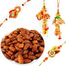 Gota Zari Traditional 2 Pair Rakhi Set with Roasted Almonds Dryfruits