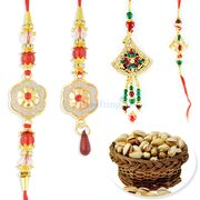 Surprising Hamper of 2 Pair Rakhi Set with Pista Dryfruits