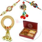 Four Type Dryfruits Box with Beautiful 2 Pair Rakhi Set Hamper