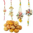 Apricot Dryfruits with Beautiful Pearl 2 Pair Rakhi Set Hamper