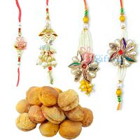 Apricot Dryfruits with Beautiful Pearl 2 Pair Rakhi Set Hamper