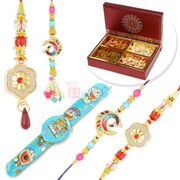 Two Peacock Pair Rakhi Set with Kids Rakhi and 4 Type Dryfruits