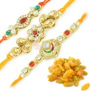 Beautiful Three Brother Rakhi with Kishmish Hamper