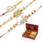 Awesome Peacock and Veera Rakhi with 4 Kinds Dryfruit Box