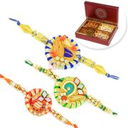 Traditional Beautiful Three Rakhi with 4 Type Dryfruit Box