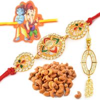 Meena Diamond Pair and Kids Rakhi with Roasted Cashew Hamper