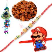 Roasted Badam with Pair and Mario Kids Rakhi Combo