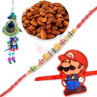 Roasted Badam with Pair and Mario Kids Rakhi Combo