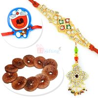 Dry Figs Dryfruits with Diamond Jewel Pair and Kids Rakhi Combo