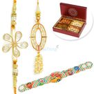 Floral Jewel Pair and Kids Belt Rakhi with 4 Type Dryfruit