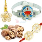 Doraemon Kids and Pair Rakhi with Walnut Dryfruit Hamper