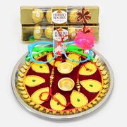 Delicious Ferrero Rocher Chocolates with Family Rakhis and Pooja Thali