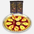 Bourville Pair of Chocolates with Maroon Base Designer Rakhi Puja Thali