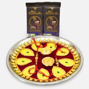 Bourville Pair of Chocolates with Maroon Base Designer Rakhi Puja Thali