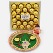 Ferrero Rocher 24 Pc Chocolate with Family Rakhis and Puja Thali
