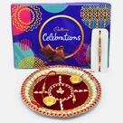 Shri Ganesha Maroon Base Puja Thali with Rakhis and Cadbury Celebration Chocolate Pack