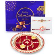 Two Brother One Kid and One Lumba Rakhi with Silk Celebration and Puja Thali