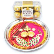 Ferrero Rocher 16 Pc Chocolate with Peacock and Ganesha Design Auspicious Thali