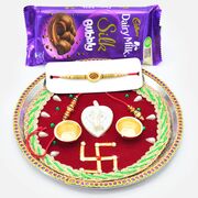 Dairy Milk Silk Bubbly with Rakhis and Swastika Divine Rakhi Puja Thali