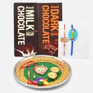 Amul Milk and Dark Chocolates with Fancy Rakhis and Sacred Puja Ganesha Thali