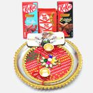 Kitkat Chocolates Delicious Hamper with Rajasthani Design Thali and Rakhis