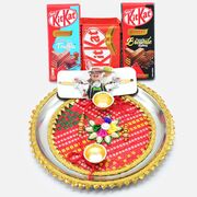 Kitkat Chocolates Delicious Hamper with Rajasthani Design Thali and Rakhis