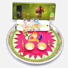 Rum Raisins Chocolate with Family Set of Rakhis and Amazing Looking Puja Rakhi Thali