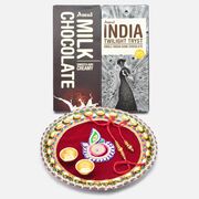 2 Amul Chocolates Pack with Maroon Puja Thali and Designer Couple Rakhis