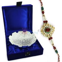 Antique Designer Bowl with Kundan Meena Beaded Rakhi