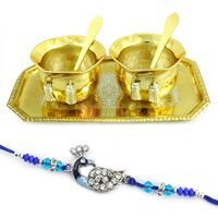 Golden Plated Guest Serving Pot Set with Mayur Designer Rakhi