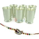 Meena Diamond Rakhi for Brother with 6 Silver Glass Designer Set