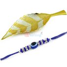 Brass Leaf Royal Serving Gift with Eye Designer Beads Rakhi