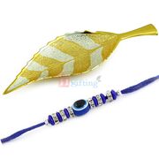 Brass Leaf Royal Serving Gift with Eye Designer Beads Rakhi