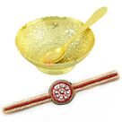 Golden Plated Royal Brass Bowl with Fancy Beaded Rakhi Bracelet Hamper