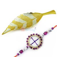Leaf Designer Serving Utensil with Special Jaipuri Handmade Glass work Rakhi