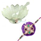 Flower Designer Silver Bowl with Spoon and Special Jaipuri Designer Rakhi Hamper