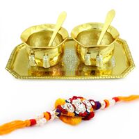 Wow Rakhi Gift Hamper with Exclusive n Shahi Tray Bowl Brass Set n Rakhi for Brother