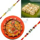 Ganesha Pooja Thali with Mawa Barfi and Two Rakhis for Brother