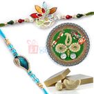 Royal Rakhi Pooja Thali with Kaju Katli Floral Kundan Rakhi for Brother